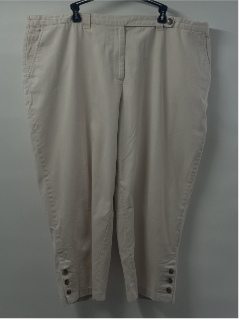 Lands' End Women 20W Beige Cotton Blend Button Hem Capri Crop Pants Coastal Prep
